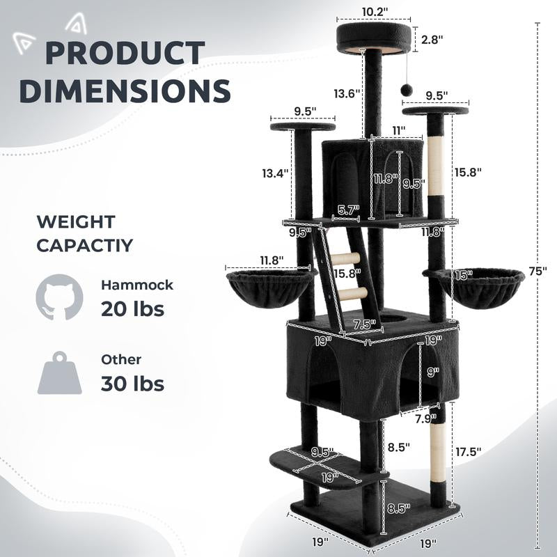 Wecharmer Cat Tree / Tower for Indoor Cats with Green Leaves, Cat Condo Cozy Plush Cat House with Hang Ball and Leaf Shape Design, Cat Furniture Pet House with Cat Scratching Posts Home Enclosed