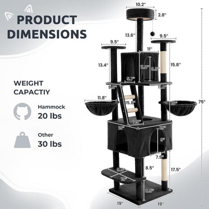 Wecharmer Cat Tree / Tower for Indoor Cats with Green Leaves, Cat Condo Cozy Plush Cat House with Hang Ball and Leaf Shape Design, Cat Furniture Pet House with Cat Scratching Posts Home Enclosed
