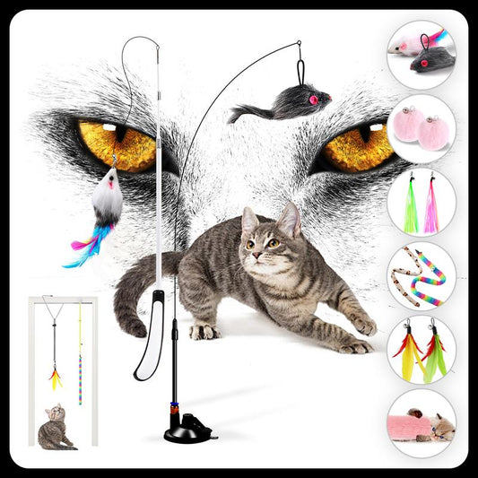 Fat Cat Exercise Toy – JANBENTY 4-In-1 Interactive Teaser with Feather & Catnip for Lazy Cats Hunting Games Cat Stuff Kitty Gifts Indoor Cat Toys