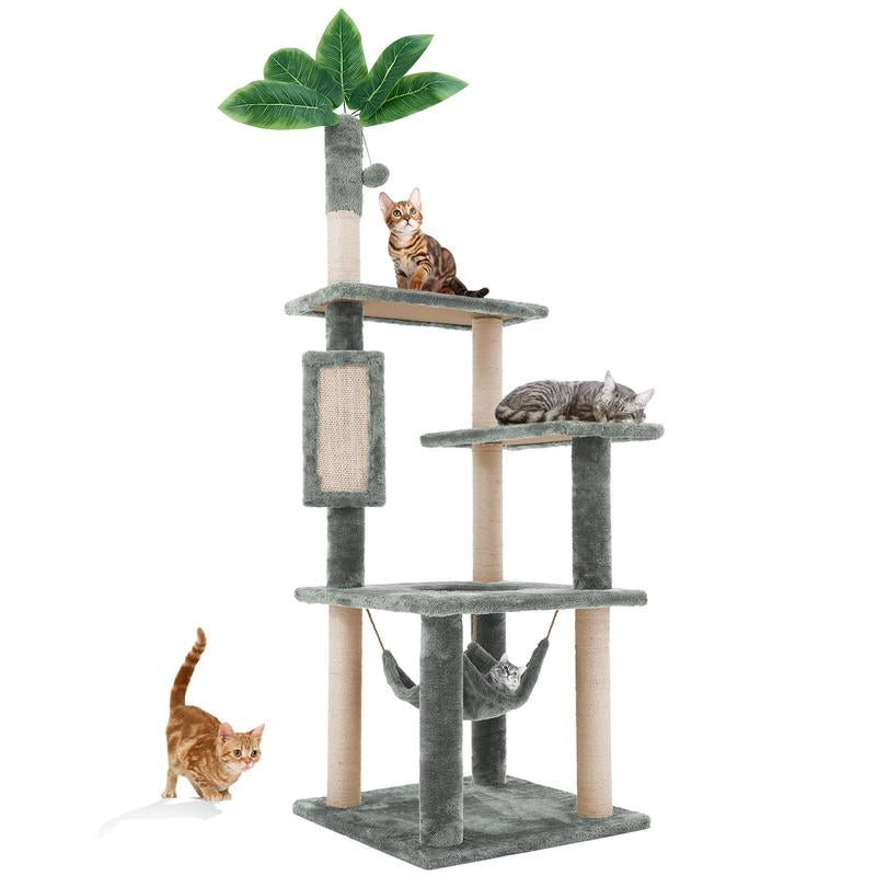 Wecharmer Cat Tree / Tower for Indoor Cats with Green Leaves, Cat Condo Cozy Plush Cat House with Hang Ball and Leaf Shape Design, Cat Furniture Pet House with Cat Scratching Posts Home Enclosed