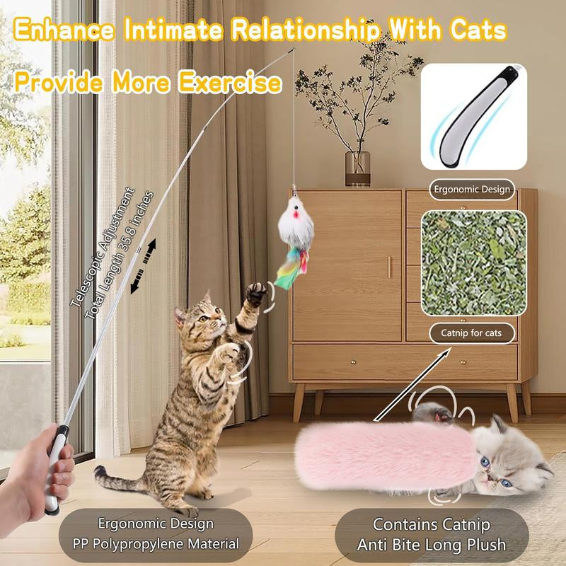 4-In-1 Interactive Indoor Cat Toy Teaser with Feather & Catnip Fun Hunting Game for Lazy Fat Cats Stimulates Play Exercise Happy Pet Gifts