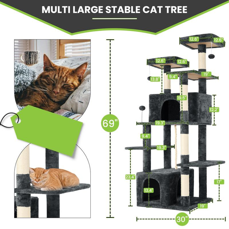 Wecharmer Cat Tree / Tower for Indoor Cats with Green Leaves, Cat Condo Cozy Plush Cat House with Hang Ball and Leaf Shape Design, Cat Furniture Pet House with Cat Scratching Posts Home Enclosed