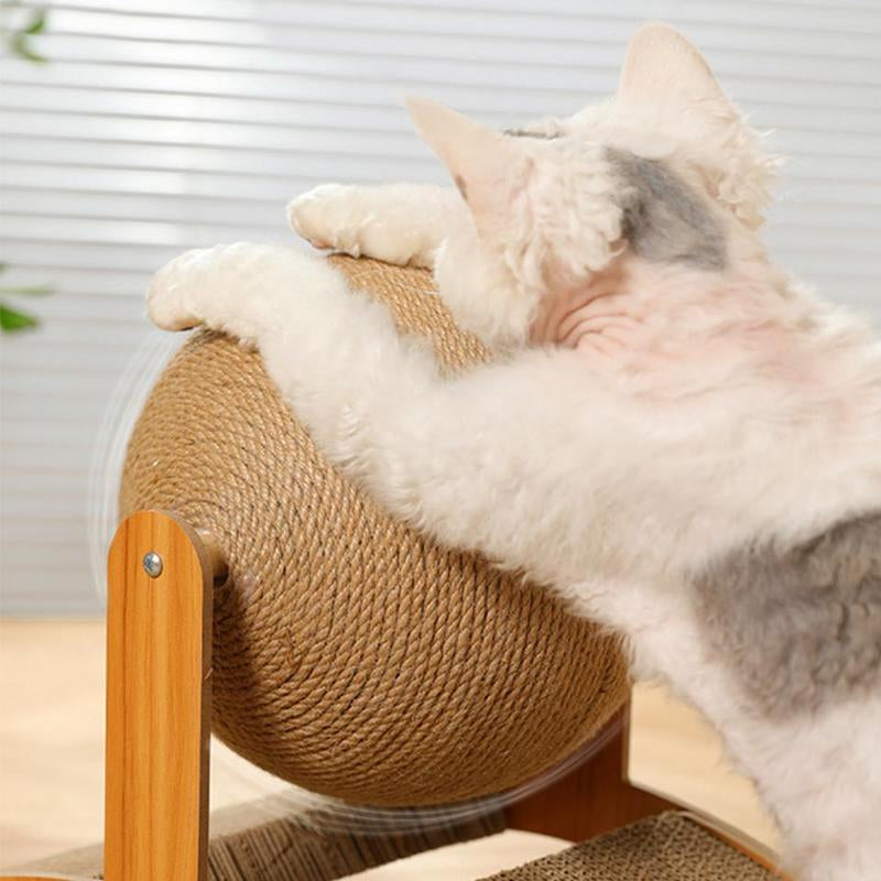 Arch Bridge & Ball Design Cat Scratching Board, Durable Cat Scratching Ball with Wood Stand, Scratching Posts, Wear-Resistant Natural Sisal Rope Ball Cat Scratcher Toy, Pet Supplies