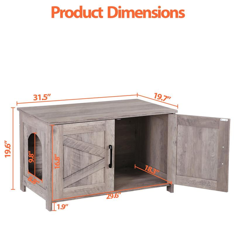 SUPERDEAL Cat Litter Box Enclosure Wooden Cat Washroom Furniture Hidden with Barn Door Stylish Cat House