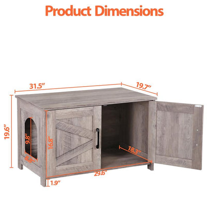 SUPERDEAL Cat Litter Box Enclosure Wooden Cat Washroom Furniture Hidden with Barn Door Stylish Cat House