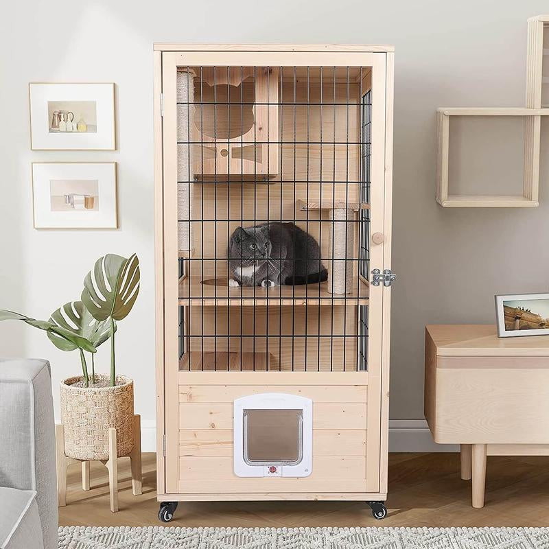 Wooden Cat House with Scratching Post PF0506 Pet House Cat Apartment Scratch Resistant