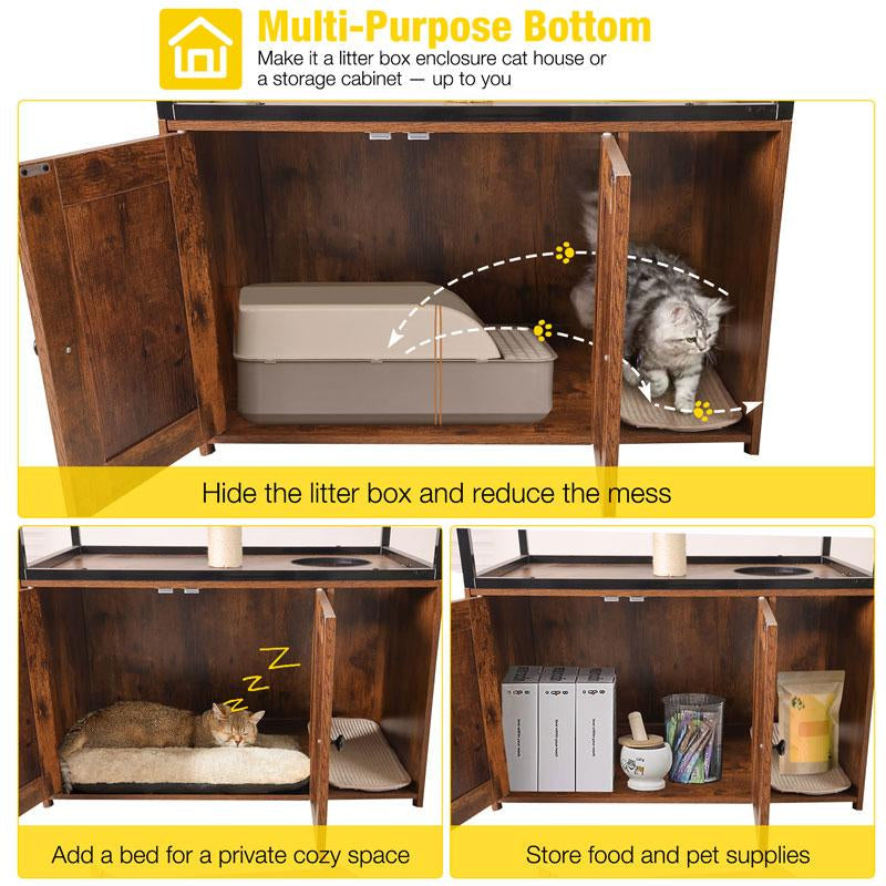 Aivituvin-Air102 Wooden 3-Story Cat Condo with Litter Box Enclosure| Strong Iron Frame
