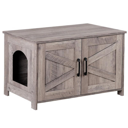 SUPERDEAL Cat Litter Box Enclosure Wooden Cat Washroom Furniture Hidden with Barn Door Stylish Cat House