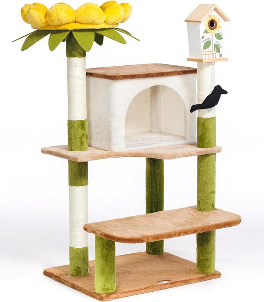 44.1 Inch Tall Cat Tree Flower Tower Condo Climbing for Indoor Cats Multi Level with Sisal Scratching Post Hammocks Pet House Play Furniture