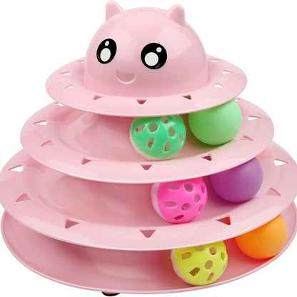 24 PCS Cat Toys, 3-Level Turntable Kitten Toys Set, Interactive Cat Roller Toys for Indoor Cats, Catnip Toys, Cat Teaser Toys, Mice Toys, Spring Toys, Various Ball Toys for Kitty Interactive Chirping