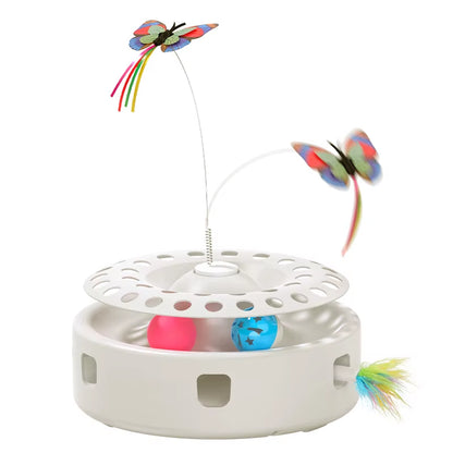 Automatic Cat Toy 3 in 1 Electric Butterfly Teasing Toy Track Balls Ambush Feather Interactive Fun Pet Toy Set Cat Supply