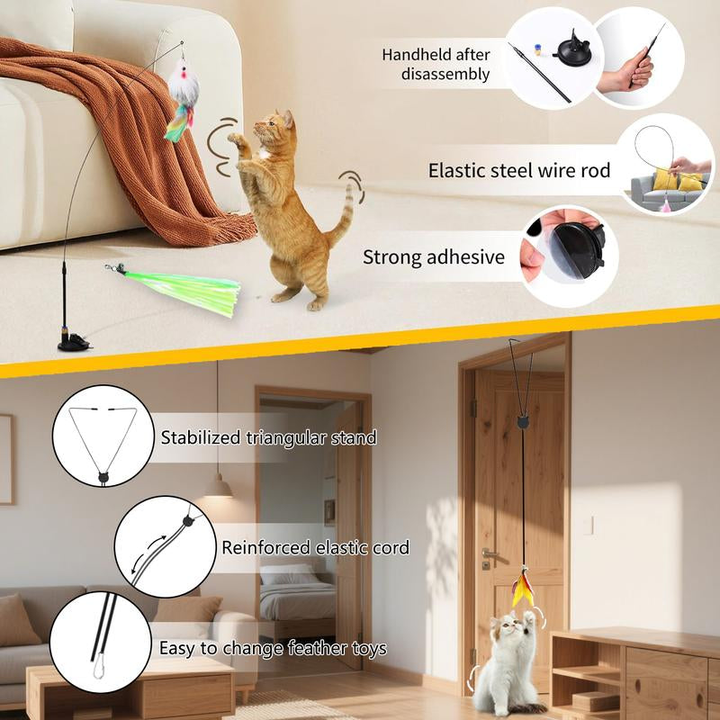 4-In-1 Interactive Indoor Cat Toy Teaser with Feather & Catnip Fun Hunting Game for Lazy Fat Cats Stimulates Play Exercise Happy Pet Gifts