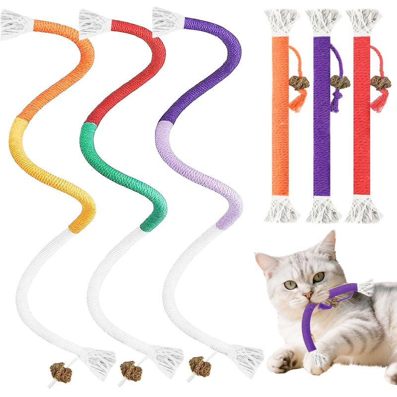Cat Toy Chew Rope, 3-Piece Cat Toy Set, for Bored Indoor Adult Cats，Cat String Safety Teeth Cleaning Toy, Interactive Cat Bite and Kick Toy, Two Sizes