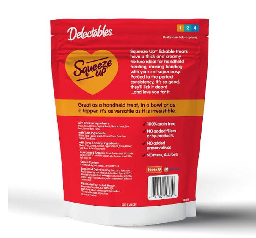 Hartz Delectables Squeeze up Interactive Lickable Wet Cat Treats for Adult & Senior Cats, Tuna & Shrimp, 24 Count, 12 Ounces