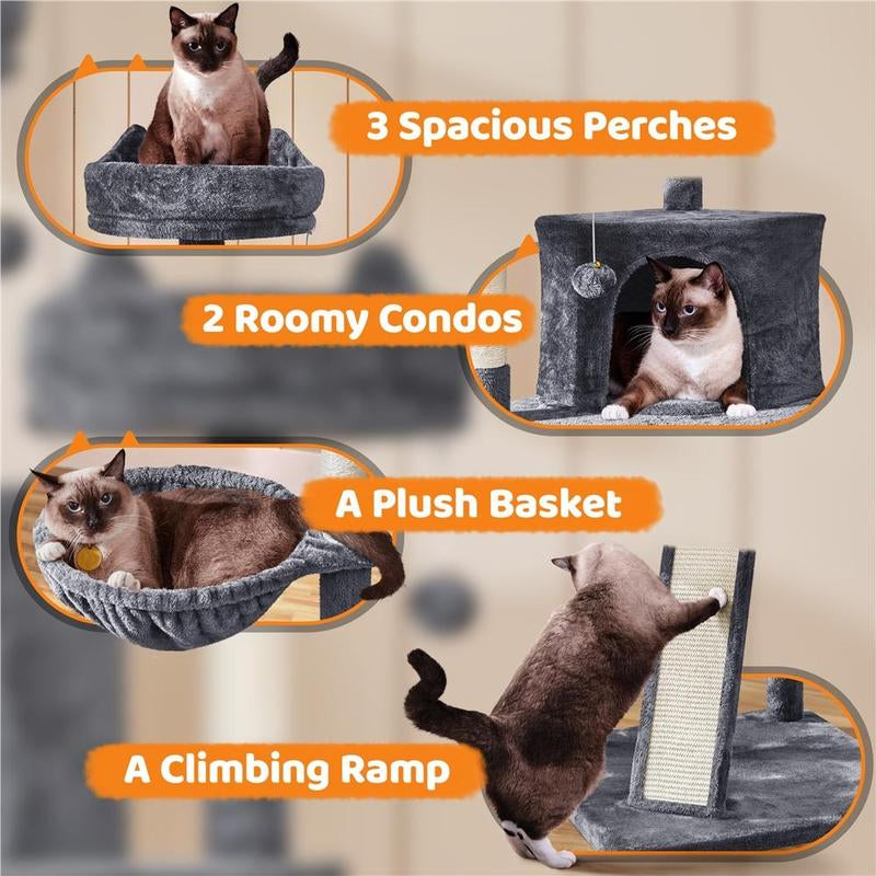Yaheetech 69″ Tall Large Cat Tree, Big Cat House, Plush Cat Tower with Condos, Platforms, Scratching Board, Scratching Posts, Multilevel Cat Tree for Kittens and Cats