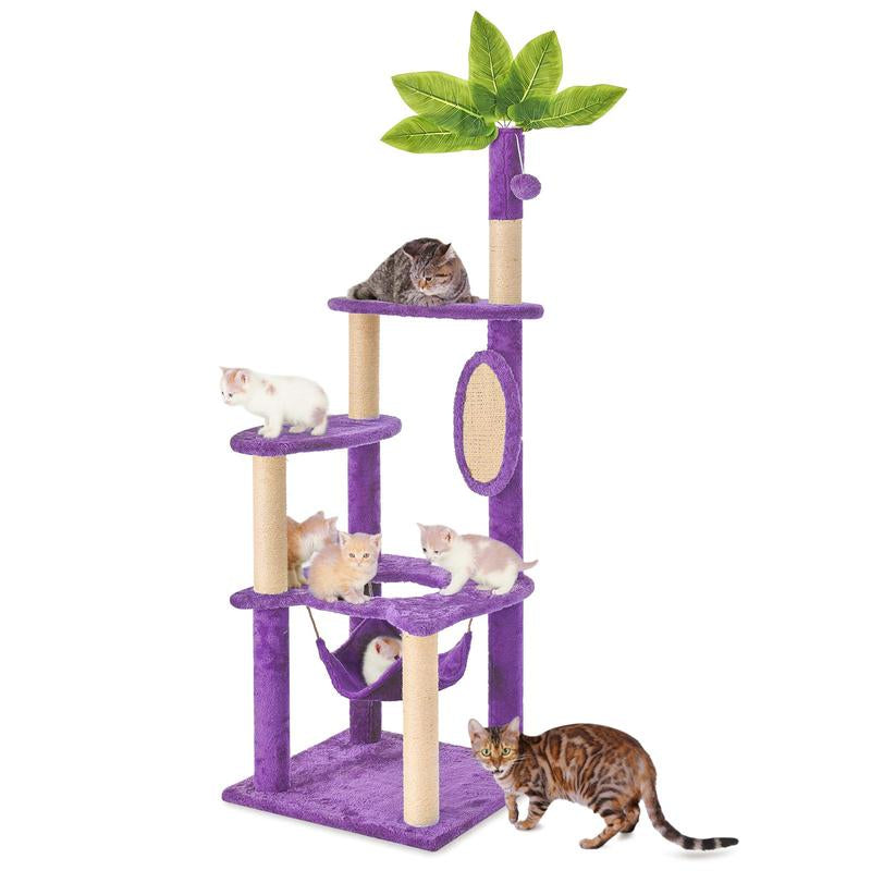 Wecharmer Cat Tree / Tower for Indoor Cats with Green Leaves, Cat Condo Cozy Plush Cat House with Hang Ball and Leaf Shape Design, Cat Furniture Pet House with Cat Scratching Posts Home Enclosed